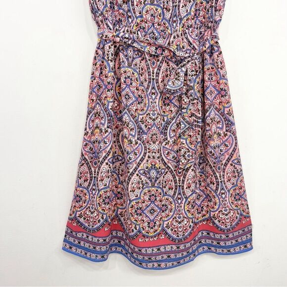 Talbots Majestic Medallion Floral Ruffle Cap Sleeve Tie Waist Pinafore Dress - Picture 5 of 16